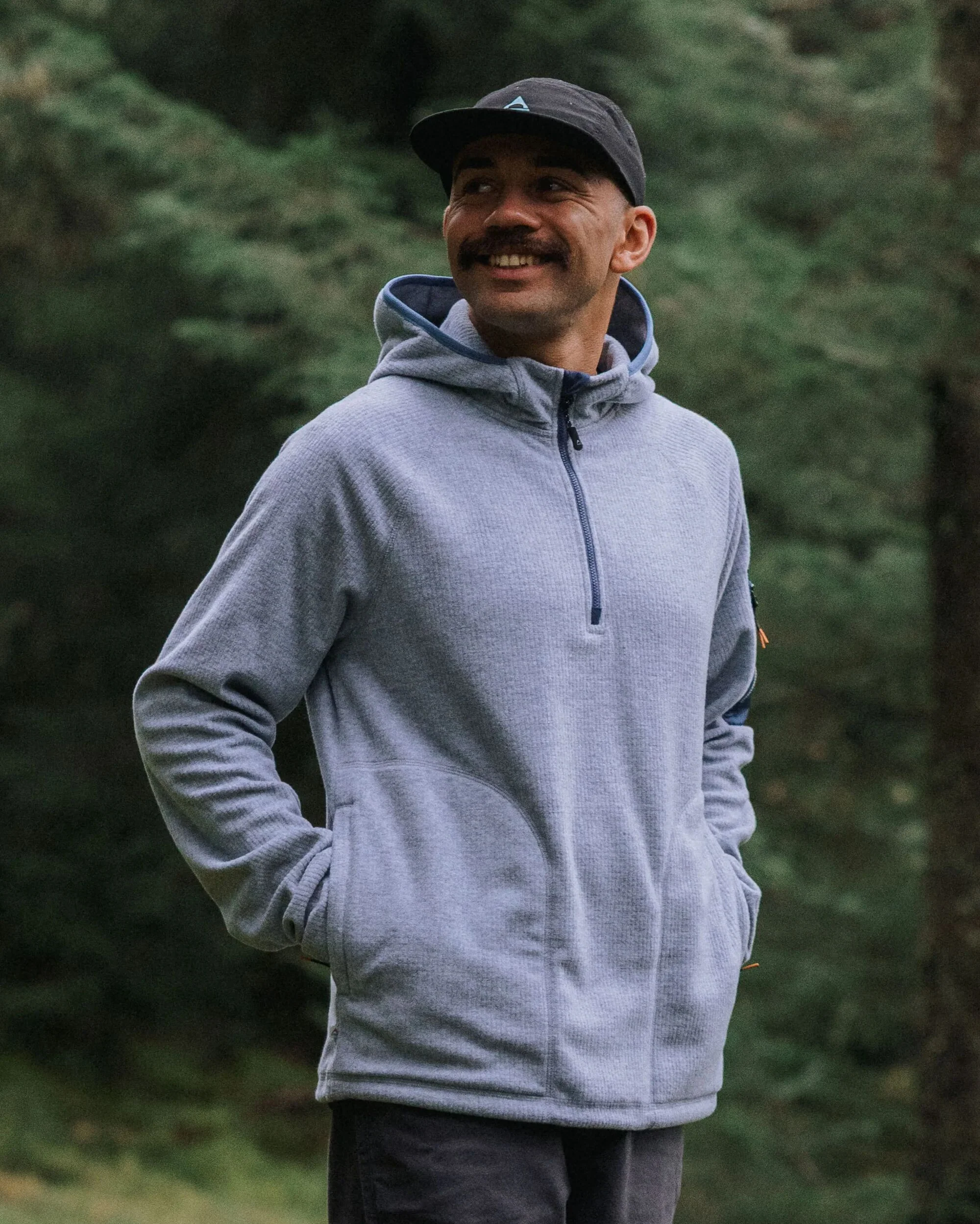 Forestscape Grid Fleece Hoodie - Grey Marl